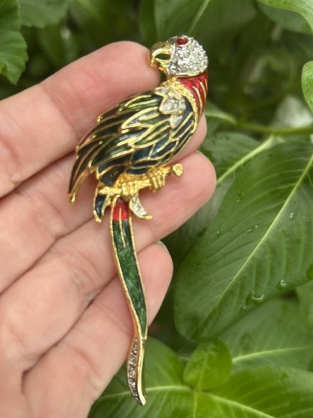 PARROT Rhinestone Multi-Color Enamel Statement BROOCH